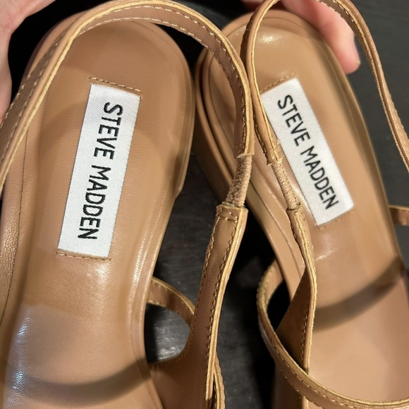 Steve Madden Christyy Leather Pointed Toe Slingback Block Heel Shoes Tan 7.5M - Picture 10 of 16